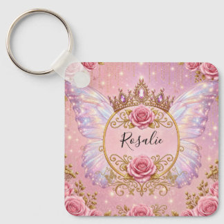 Rosa & Goldene Blumen-Fee-Prinzessin Rosen Schmett Schlüsselanhänger