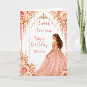 Rosa Goldene Blumen Sweet Sixteen Party Karte