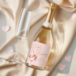 Rosa Goldene Blumenblüten und Prosecco-Junggeselli Schaumweinetikett