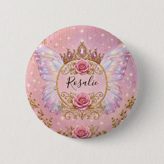 Rosa & Goldene Blumenfee Prinzessin Rosen Schmette Button