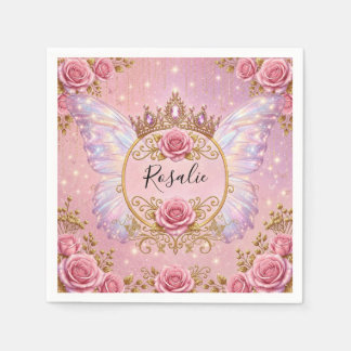 Rosa & Goldene Blumenfee Prinzessin Rosen Schmette Serviette