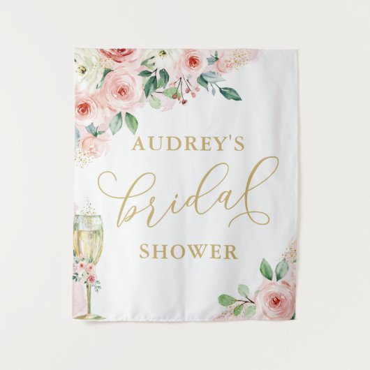 Rosa goldene Blüte/Champagner Glasdusche Hintergru Wandteppich (Vorderseite)