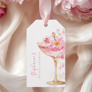 Rosa Goldene Blüten Prosecco Florale Brautparty-An Geschenkanhänger