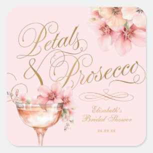 Rosa Goldene Blütenblätter und Prosecco-Brautjungg Quadratischer Aufkleber