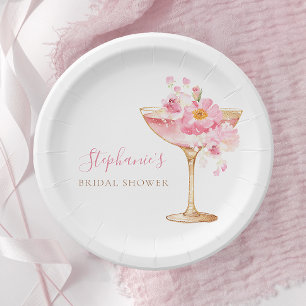 Rosa goldene Blütenblätter und Prosecco Floral Bra Pappteller