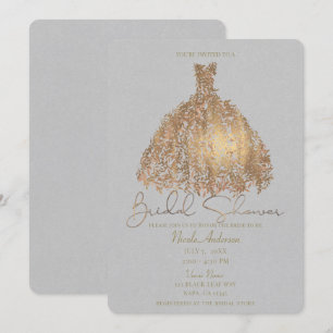 Rosa Goldene Botanische Blätter Kleid Brautparty Einladung