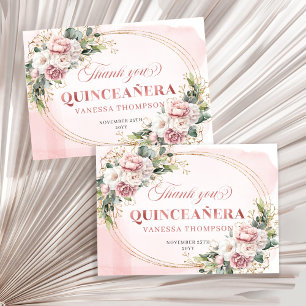 Rosa Goldene Botanische Boho Quince Dankeskarten Dankeskarte