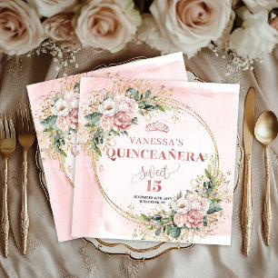 Rosa goldene botanische Servietten für Quinceañera