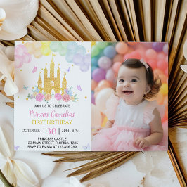 Rosa Goldene Burg Prinzessin 1. Geburtstag Einladu Einladung