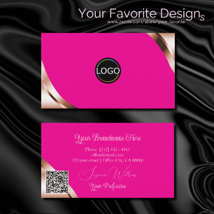 Rosa Goldene Ecken mit Logo und QR-Code in Hot Pin Visitenkarte