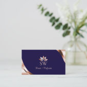 Rosa Goldene Ecken Tiefblau mit Monogramm QR-Code Visitenkarte (Stehend Vorderseite)