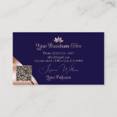 Rosa Goldene Ecken Tiefblau mit Monogramm QR-Code Visitenkarte (Rückseite)