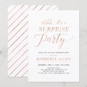 Rosa Goldene Einfache Moderne Überraschungs-Ruhest Einladung