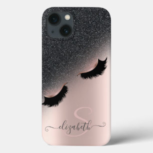 Rosa Goldene Falsche Wimpern Schwarzer Glitter Omb Case-Mate iPhone Hülle