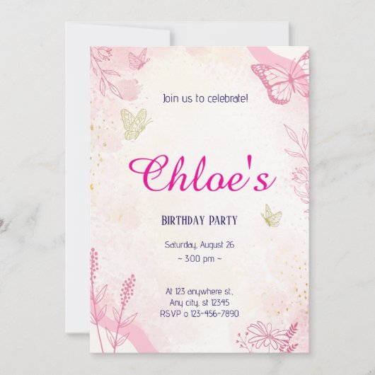 Rosa goldene Farbe Einladung (Vorderseite)