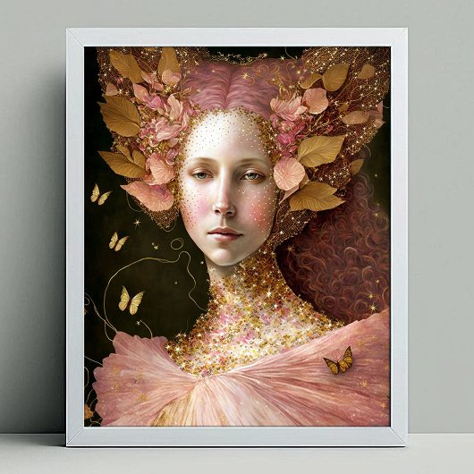 Rosa goldene Fee Fantastische Kunst Poster