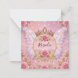 Rosa & Goldene Florale Feenprinzessin Rosen Schmet Mitteilungskarte
