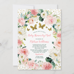 Rosa Goldene Florale Schmetterling Baby Shower per Einladung