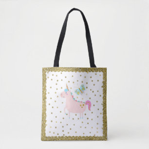 Rosa & goldene Glitzer Einhorn Confetti Dots Girls Tasche