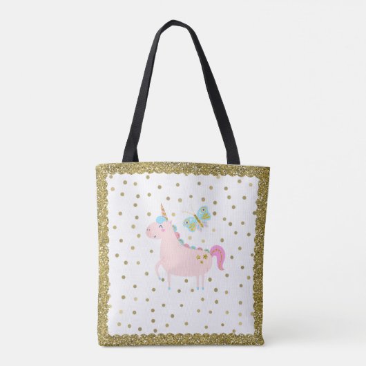 Rosa & goldene Glitzer Einhorn Confetti Dots Girls Tasche (Rückseite)