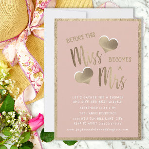Rosa Goldene Herzen Miss Mrs Brautparty Einladung