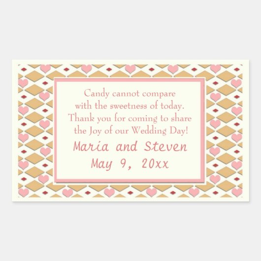 Rosa goldene Herzen rechteckige Büffetkleber für S Rechteckiger Aufkleber (Vorderseite)