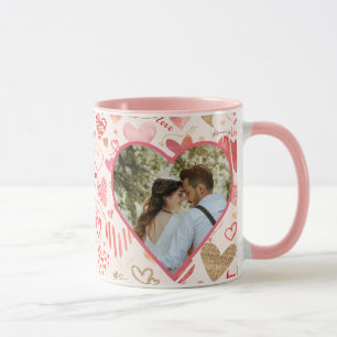 Rosa, goldene Herzen und Liebe Personalisierte Fot Tasse