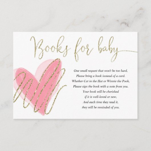 Rosa goldene Herzen Valentinins Mädchen Bücher für Begleitkarte (Vorderseite)