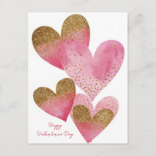 Rosa goldene Herzen Valentinstagskarte  Postkarte