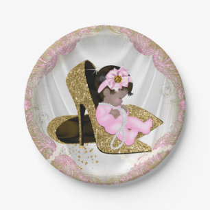 Rosa Goldene High Heel Ethnische Mädchen-Baby-Part Pappteller