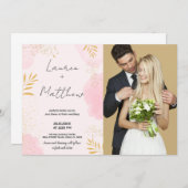 Rosa Goldene Hochzeit Einladungen mit Foto (Vorne/Hinten)