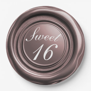 Rosa Goldene Kerzenwachssiegel Tropfen Sweet 16 Ho Pappteller