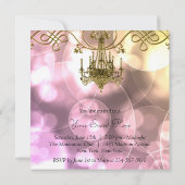 Rosa goldene Kronleuchter-Party Einladungen (Rückseite)