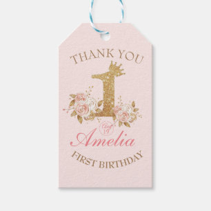 Rosa Goldene Kronprinzessin 1. Geburtstag Party Geschenkanhänger