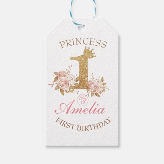 Rosa Goldene Kronprinzessin 1. Geburtstag Party Geschenkanhänger (Vorderseite)