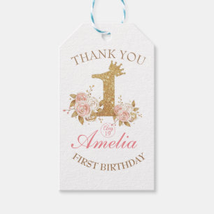 Rosa Goldene Kronprinzessin 1. Geburtstag Party Geschenkanhänger