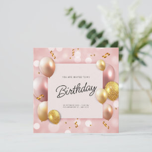Rosa Goldene Luftballons Geburtstag Einladung