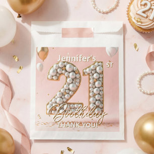 Rosa Goldene Luftballons Perle 21. Geburtstag Dank Geschenktütchen