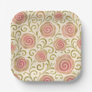Rosa & Goldene Märchen-Prinzessinnen-Rosen Pappteller