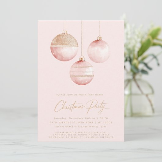 Rosa goldene Ornamente Minimalistisches Party Einladung (Stehend Vorderseite)