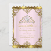 Rosa Goldene Perle Prinzessin Quinceanera 2 Einladung (Vorderseite)