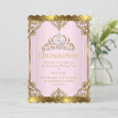 Rosa Goldene Perle Prinzessin Quinceanera 2 Einladung (Stehend Vorderseite)