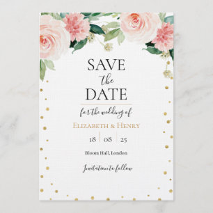 Rosa-goldene Pfingstrosen-Hochzeit Save the Date Einladung