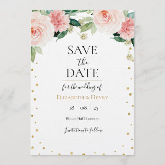 Rosa-goldene Pfingstrosen-Hochzeit Save the Date Einladung