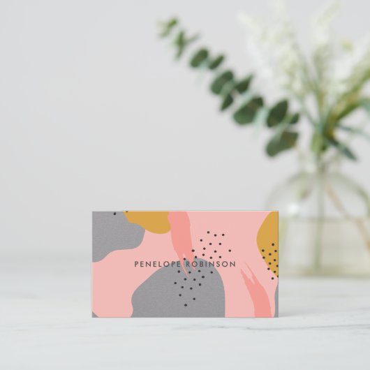 Rosa goldene Pinselstriche abstrakte Visitenkarte (Stehend Vorderseite)