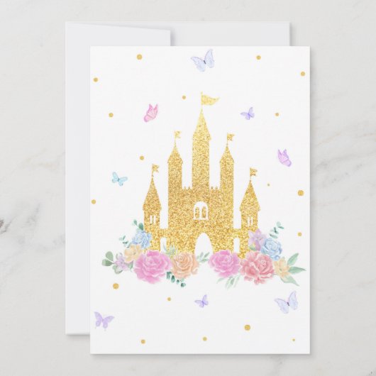 Rosa Goldene Prinzessin Burg Geburtstag Einladung (Rückseite)