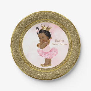 Rosa Goldene Prinzessin Vintage Dunkle Babymädchen Pappteller