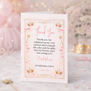 Rosa Goldene Prinzessinnenkrone Märchen 1. Geburts Dankeskarte