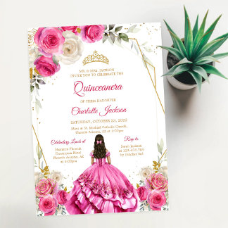 Rosa & Goldene Quinceanera-Geburtstagseinladung Einladung