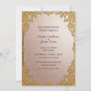 Rosa-goldene Rokoko-Hochzeitseinladung Einladung